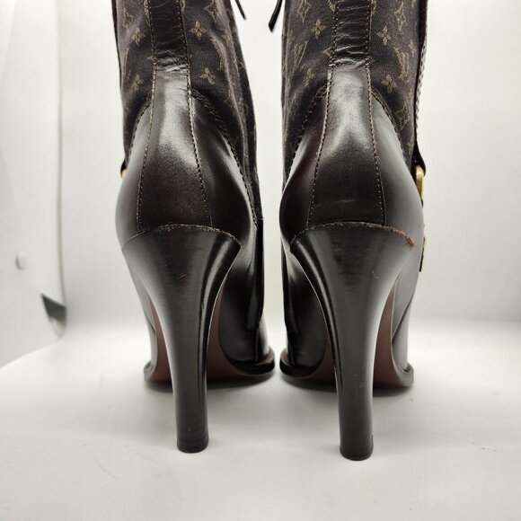 LOUIS VUITTON Brown Leather Mini Lin Jodie Monogram Ankle Boots, Size 35.5 5.5 - Picture 8 of 16